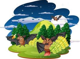 An isolated scene with many bats cartoon character vector