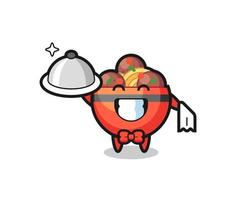Character mascot of meatball bowl as a waiters