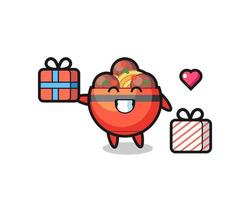 meatball bowl mascot cartoon giving the gift vector