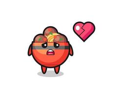 meatball bowl cartoon illustration is broken heart vector