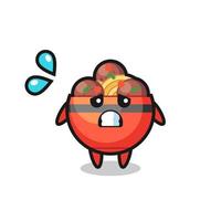 meatball bowl mascot character with afraid gesture vector