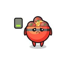 meatball bowl mascot character doing a tired gesture vector
