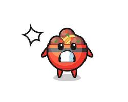 meatball bowl character cartoon with shocked gesture vector