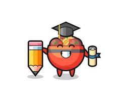 meatball bowl illustration cartoon is graduation with a giant pencil vector