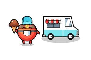 caricatura de mascota de tazón de albóndigas con camión de helados vector