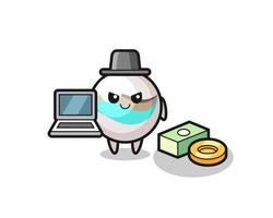 Mascot Illustration of marble toy as a hacker vector