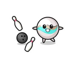 Character cartoon of marble toy is playing bowling vector