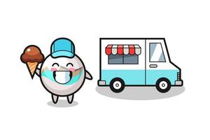 caricatura de mascota de juguete de mármol con camión de helados