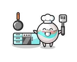 ilustración de personaje de juguete de mármol mientras un chef está cocinando