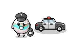 Cartoon mascot of marble toy as a police vector