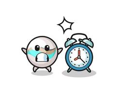 Cartoon Illustration of marble toy is surprised with a giant alarm clock vector