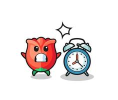 Cartoon Illustration of rose is surprised with a giant alarm clock vector