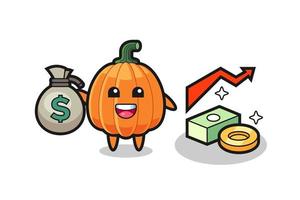 pumpkin illustration cartoon holding money sack vector
