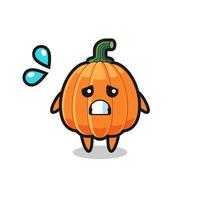 personaje de mascota de calabaza con gesto de miedo vector