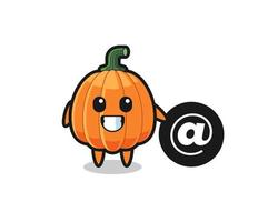 Cartoon Illustration of pumpkin standing beside the At symbol vector