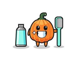 ilustración de mascota de calabaza con un cepillo de dientes vector