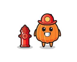 personaje mascota de calabaza como bombero vector