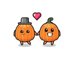 pumpkin cartoon character couple with fall in love gesture vector
