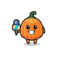 Character mascot of pumpkin as a news reporter vector