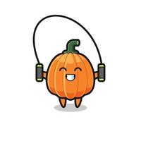 caricatura de personaje de calabaza con cuerda de saltar vector