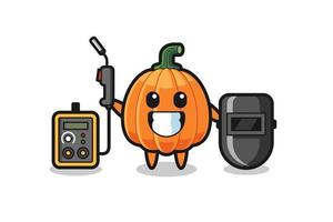 mascota del personaje de calabaza como soldador vector