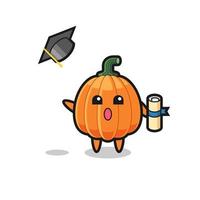 Illustration of pumpkin cartoon throwing the hat at graduation vector