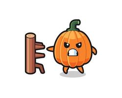 pumpkin cartoon illustration as a karate fighter vector