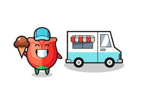 Mascot cartoon of rose with ice cream truck vector