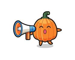 ilustración de personaje de calabaza sosteniendo un megáfono vector