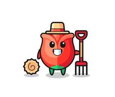 Mascot character of rose as a farmer vector