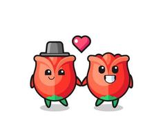 rose cartoon character couple with fall in love gesture vector