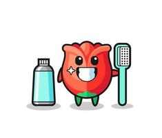 Mascot Illustration of rose with a toothbrush vector