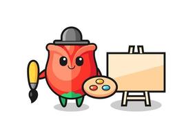 Illustration of rose mascot as a painter vector