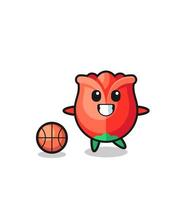 Illustration of rose cartoon is playing basketball vector