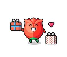 rose mascot cartoon giving the gift vector