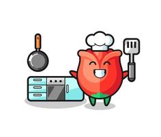 rose character illustration as a chef is cooking vector