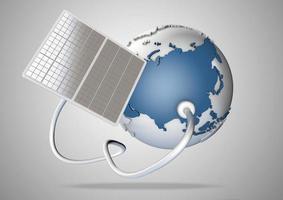 Solar panel supplies power from the sun to Africa. Concept for green power sources and energy supply to the world. photo