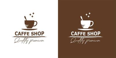 gráfico vectorial del logotipo de ilustración de beber una taza de café caliente y la cuchara pequeña. perfecto para el logotipo de la cafetería o la cafetería con el mejor grano de café de primera calidad. cafeína