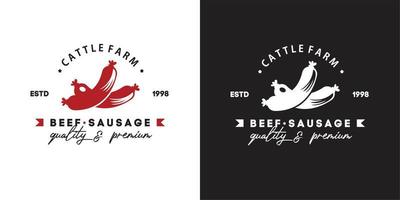 ILLUSTRATION VECTOR GRAPHIC OF BEEF LONG RED SAUSAGE FROM CATTLE FARM PREMIUM QUALITY GOOD FOR RETAIL GROCERIES SAUSAGE SHOP INDUSTRY VINTAGE LOGO
