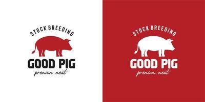 logo vector graphic of red pig meat pork with the red pig illustration, from good pig, premium meat pork from the stockbreeding pig farm, used for pork meat product seller, pork retail market