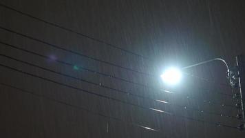 lloviendo noche y luz. Imágenes de 4k gotas de lluvia cayendo en la noche video