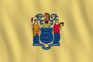 New Jersey US state flag with waving effect, official proportion. vector