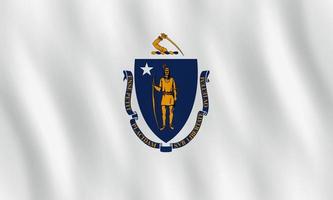 Massachusetts US state flag with waving effect, official proportion. vector