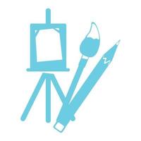 Easel with painting tools flat concept vector illustration