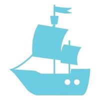 Turquoise sailing ship silhouette semi flat color vector object