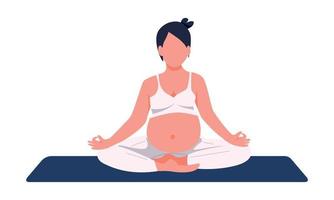 Pregnant woman sitting in yoga pose semi flat color vector character