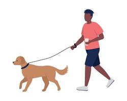 Man walking dog on street semi flat color vector characters