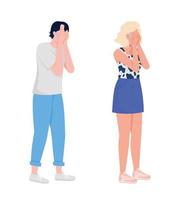 Crying and scared people semi flat color vector characters set