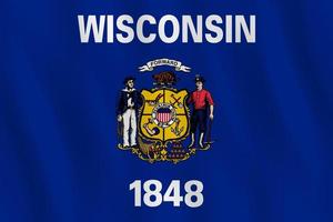 Wisconsin US state flag with waving effect, official proportion. vector