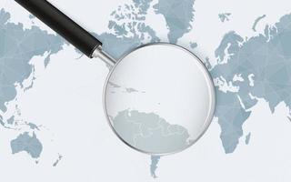 Enlarged map of Saint Lucia on America centered World Map. Magnified map and flag of Saint Lucia. vector
